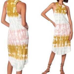 Young Fabulous & Broke Dress Tie Dye Midi Tank Racerback Cotton Ribbed Raw Hem M